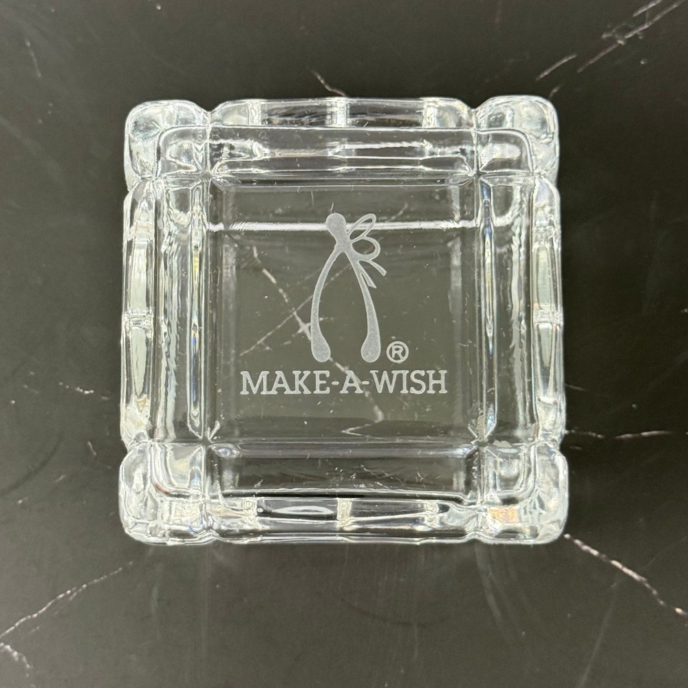 Make-A-Wish Lidded Crystal Trinket Box 2 3/4" Square
